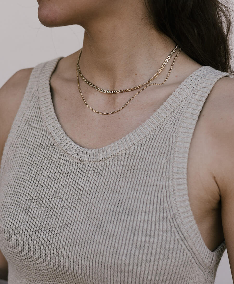 Halskette breite flache Ankerkette - Vermeil